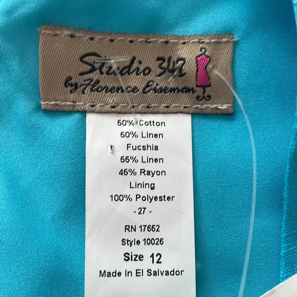 NWT Studio 342 by‎ Florence Eiseman Linen Cotton blend blue & pink Dress Size 12 - Picture 3 of 5
